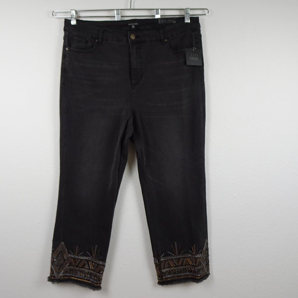 John Mark Sequin Trim Jeans Women's Plus Size 18W Black Denim Stretch Ankle